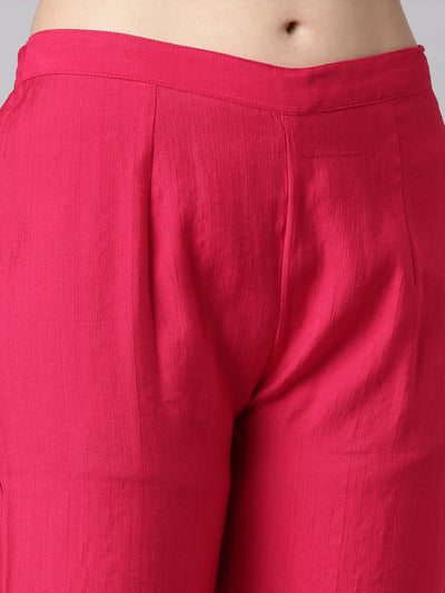 Neerus Pink Embroidered Straight Kurta and Trousers With Dupatta