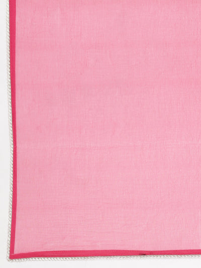 Neerus Pink Embroidered Straight Kurta and Trousers With Dupatta
