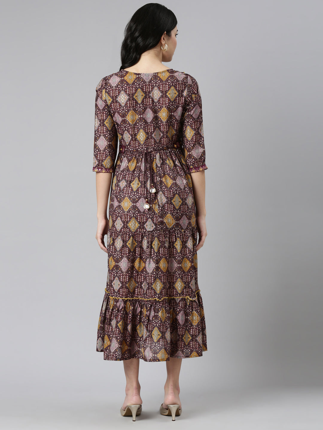 Neerus Purple Pleated Anarkali Printed Kurtas