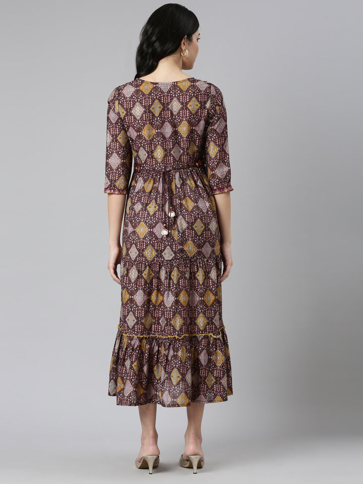 Neerus Purple Pleated Anarkali Printed Kurtas