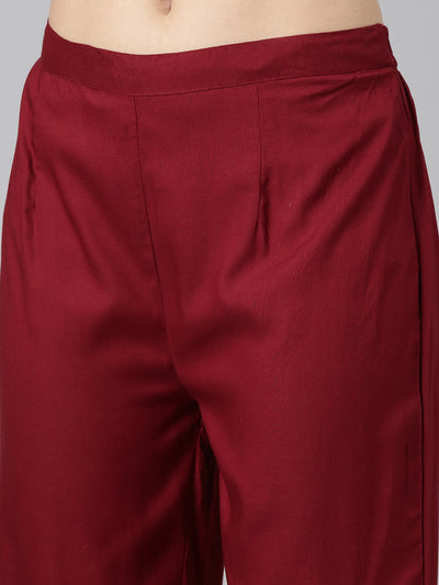 Neeru's Maroon Regular Straight Printed Readymade suits