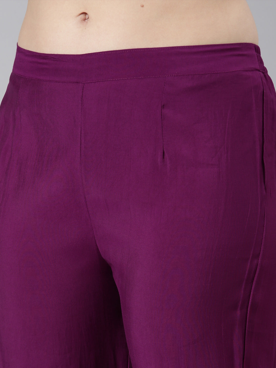Neerus Purple Regular Straight Solid Kurta And  Trousers With Dupatta