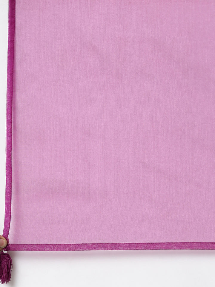 Neerus Purple solid straight suit set with dupatta - detail view 4