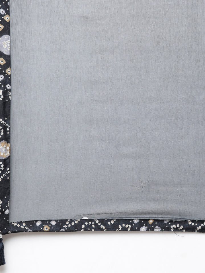Neerus Grey Bandhani printed straight kurta set - detail view 4