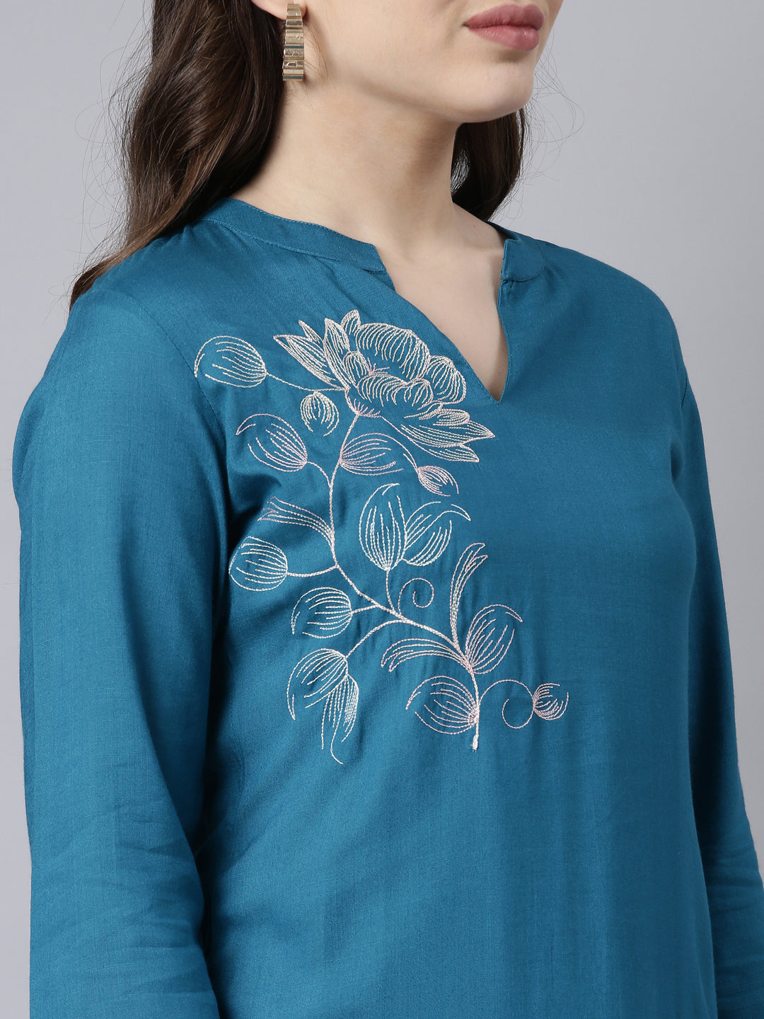 Neerus Blue Regular Straight Floral Kurtas
