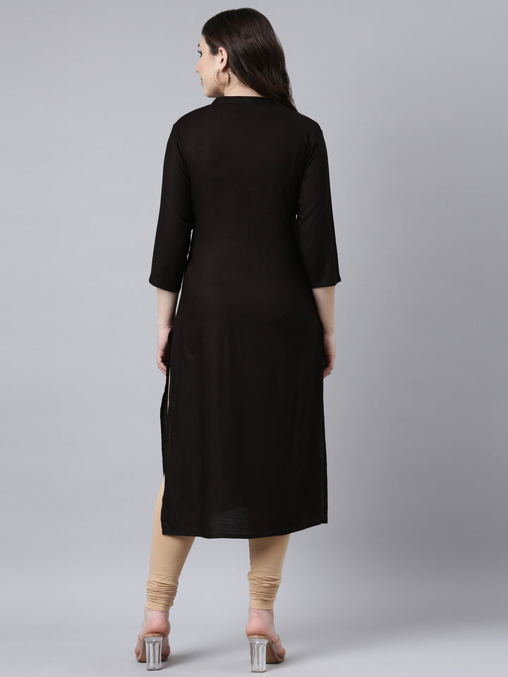 Neerus Black solid straight kurti - side view