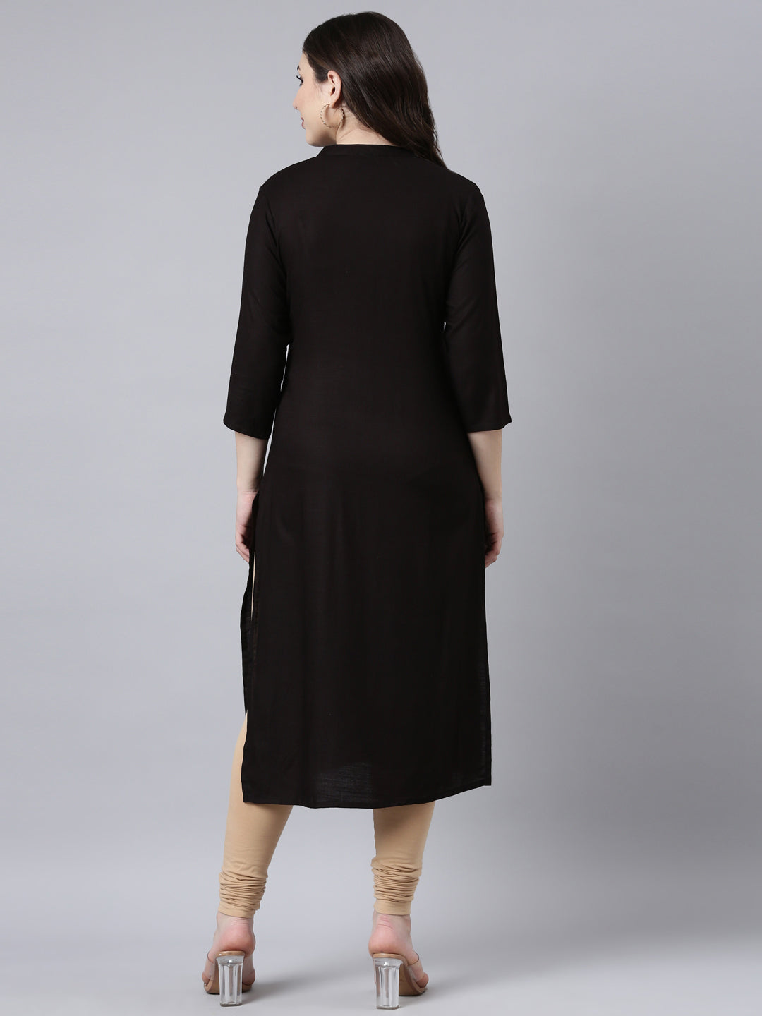 Neerus Black Regular Straight Solid Kurtas
