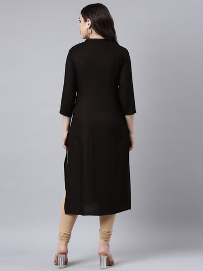 Neerus Black Regular Straight Solid Kurtas
