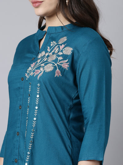 Neerus Blue Regular Straight Solid Kurtas