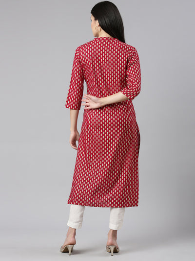 Neeru's Maroon Regular Straight Printed Kurtas