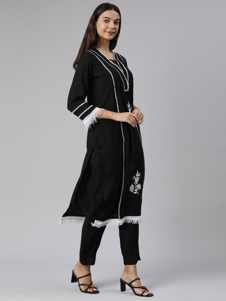 Neerus Black Shantoon printed suit set - back view