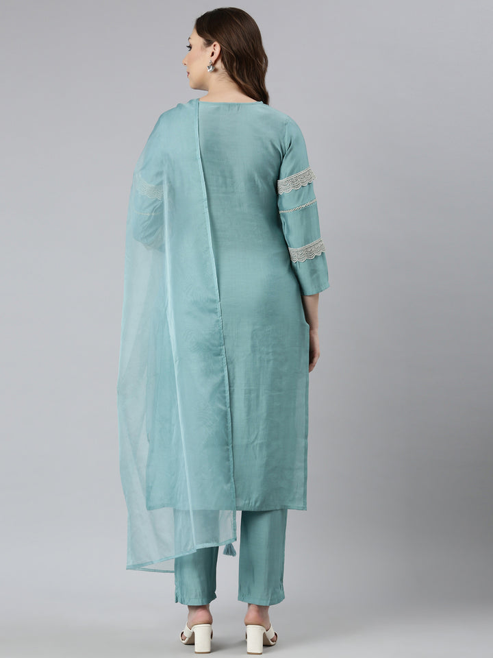 Neerus Blue Shantoon printed suit set - side view
