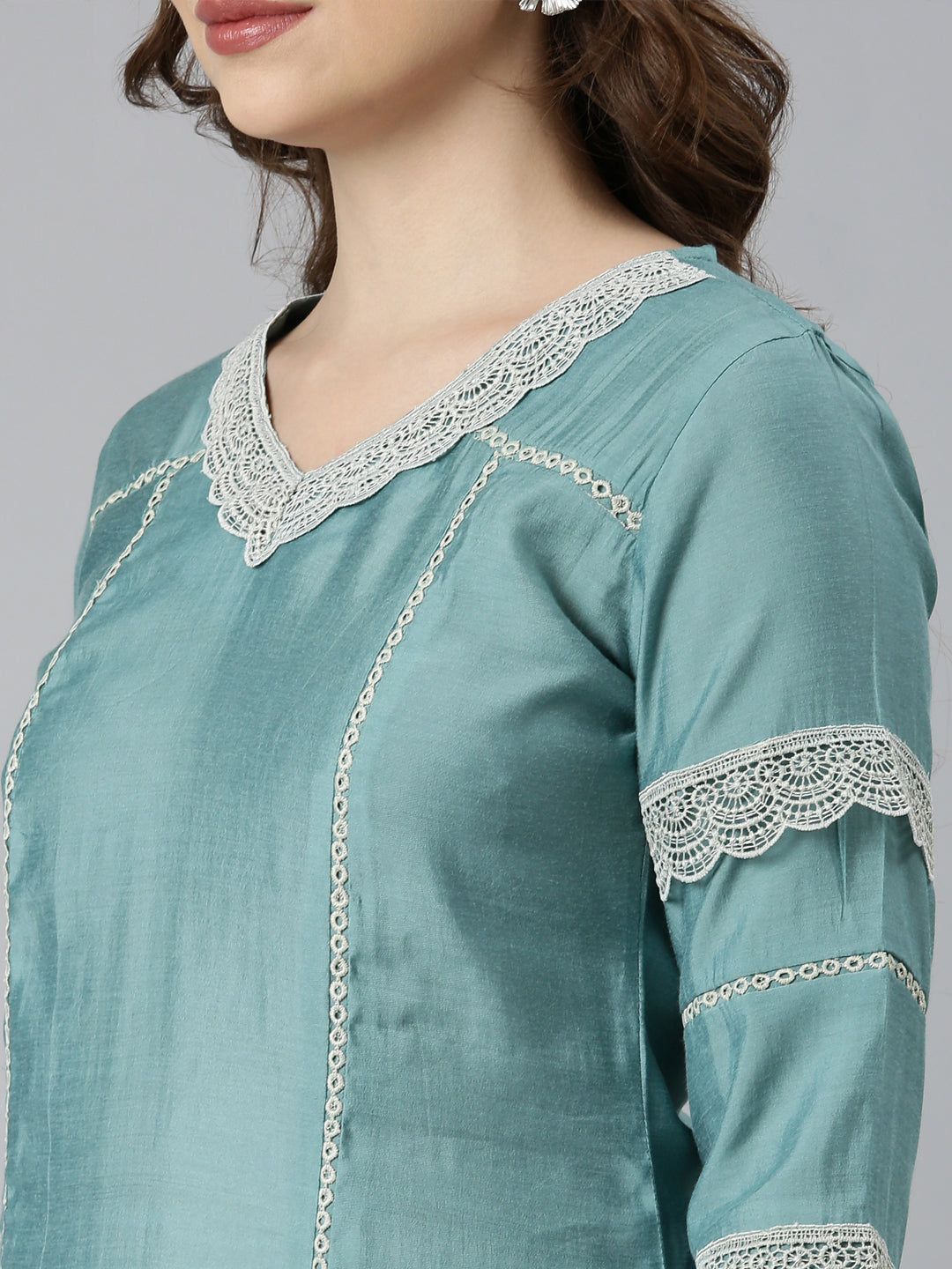 Neerus Blue Shantoon printed suit set - detail view 1