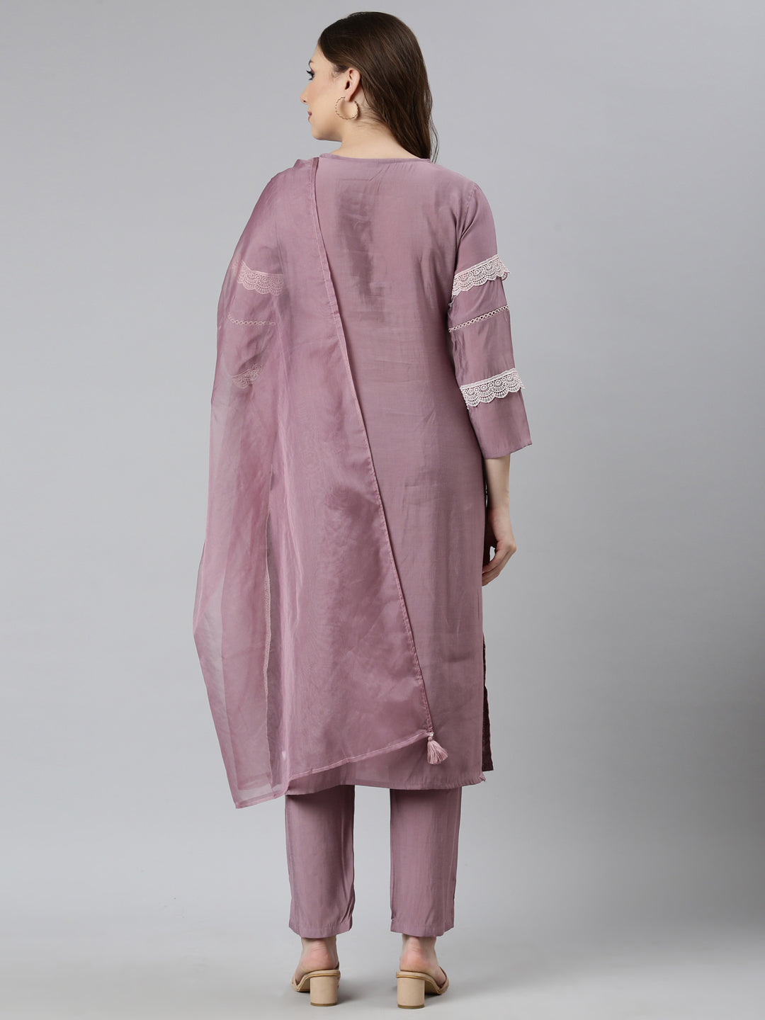 Neerus Pink Regular Straight Floral Kurta And  Trousers With Dupatta