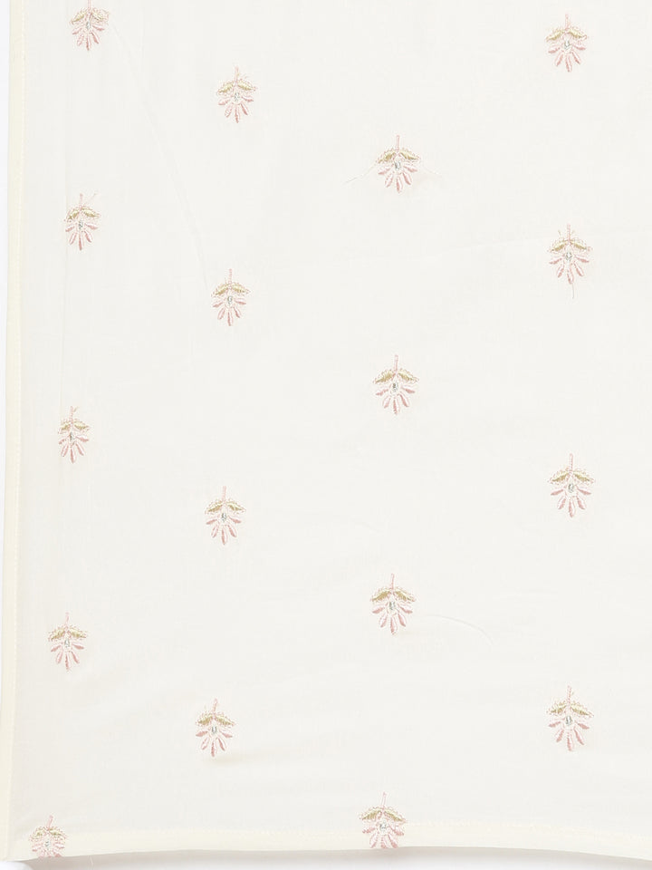 Neerus Cream Pleated Straight Embroidered Readymade suits