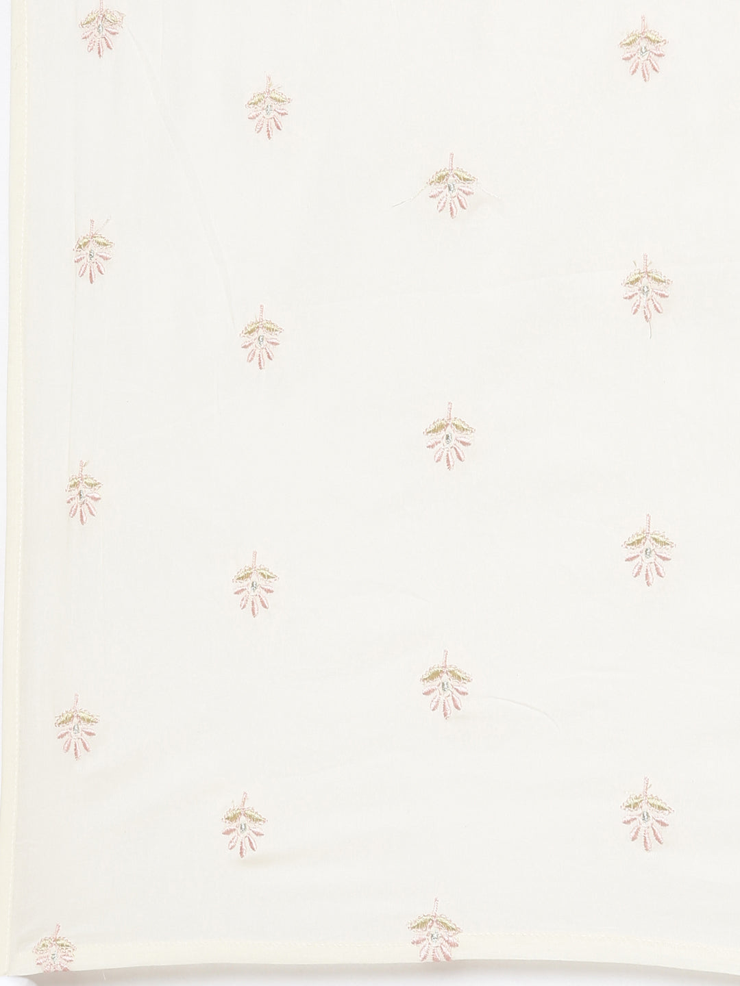 Neerus Cream Pleated Straight Embroidered Kurta And Trousers With Dupatta