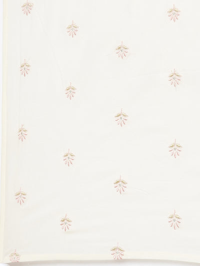 Neerus Cream Pleated Straight Embroidered Kurta And Trousers With Dupatta