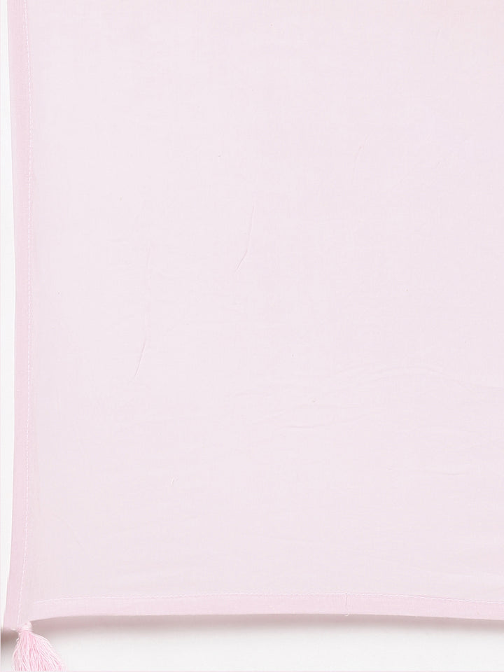 Neerus Pink cotton printed anarkali kurta set - detail view 4