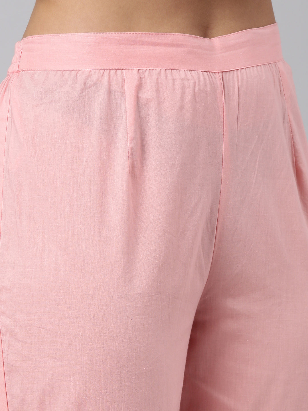Neerus Pink cotton printed kurta set with trouser and dupatta - detail view 4