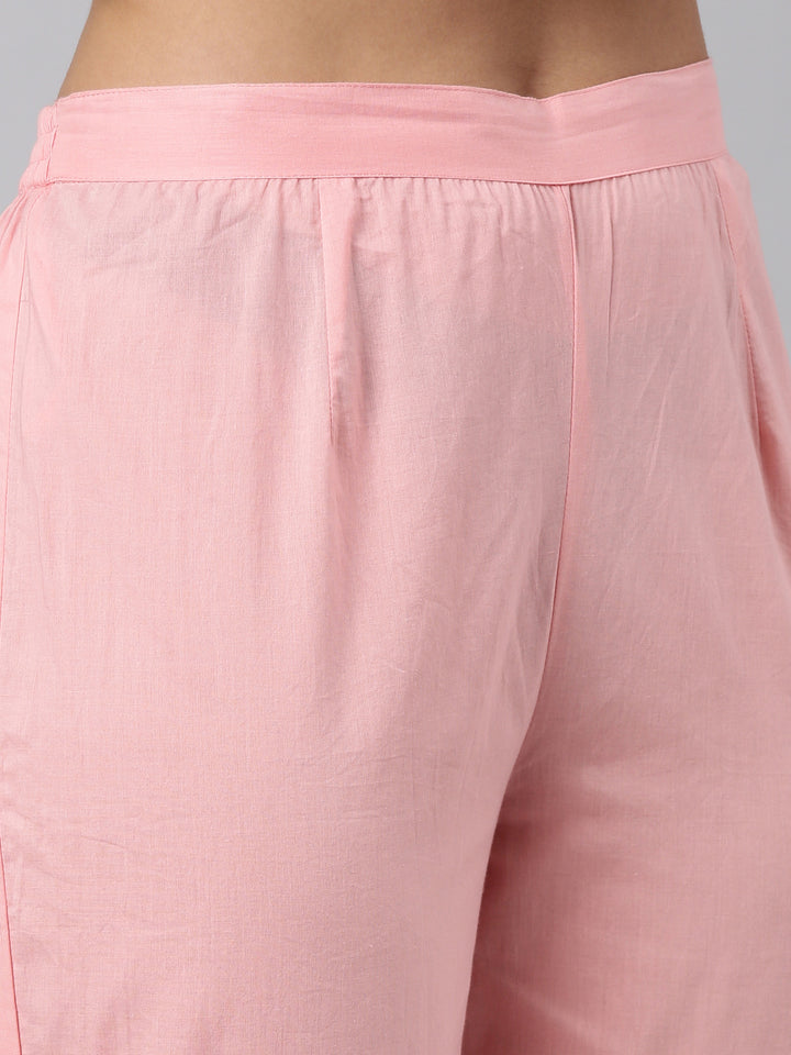 Neerus Pink cotton printed kurta set with trouser and dupatta - detail view 4