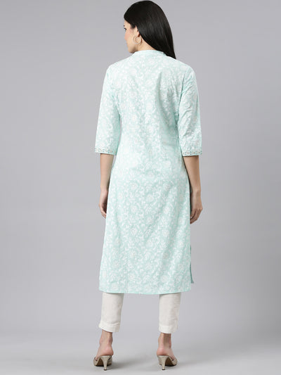 Neerus Sea Green Regular Straight Printed Kurtas