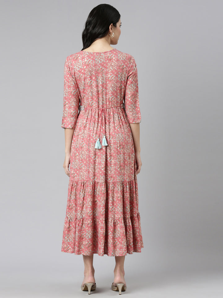 Neerus Pink printed anarkali kurti - side view