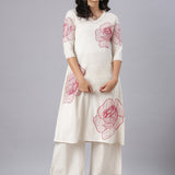 Neerus Red Embroidered Straight Kurta And Palazzos