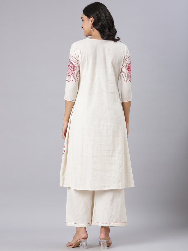 Neerus Red Embroidered Straight Kurta And Palazzos
