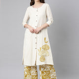 Neerus Off white Solid Straight Kurta and Palazzos