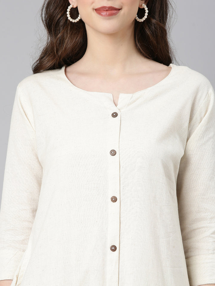 Neerus Off white Solid Straight Kurta and Palazzos