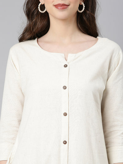 Neerus Off white Solid Straight Kurta and Palazzos