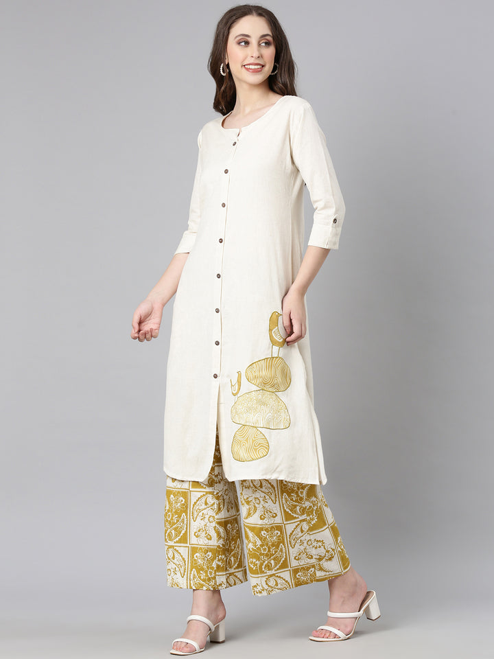 Neerus Off white Solid Straight Kurta and Palazzos