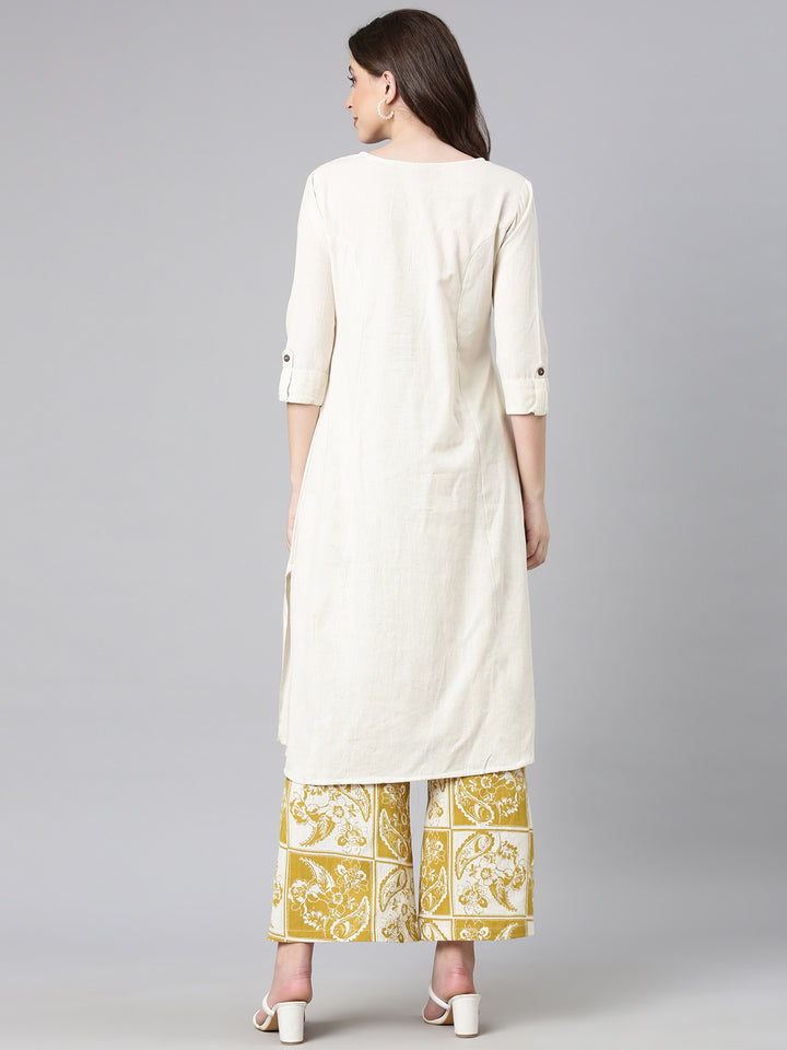Neerus Off white Solid Straight Kurta and Palazzos