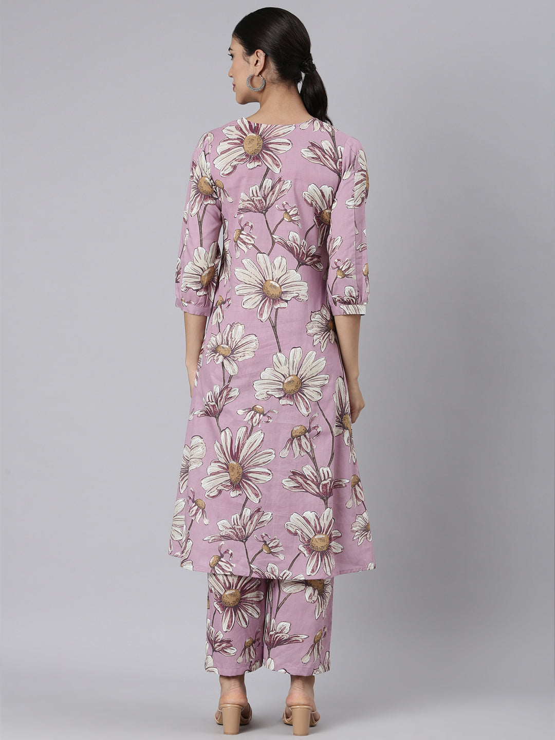 Neerus Lavender Printed Straight Kurta and Palazzos
