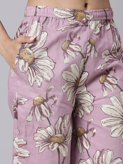 Neerus Lavender Printed Straight Kurta and Palazzos