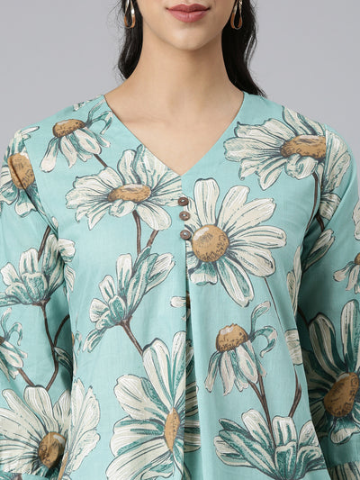 Neerus Green Printed Straight Kurta and Palazzos