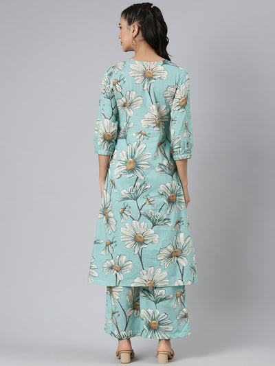 Neerus Green Printed Straight Kurta and Palazzos