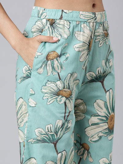 Neerus Green Printed Straight Kurta and Palazzos