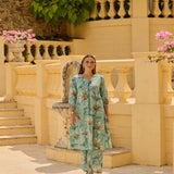 Neerus Green Printed Straight Kurta and Palazzos
