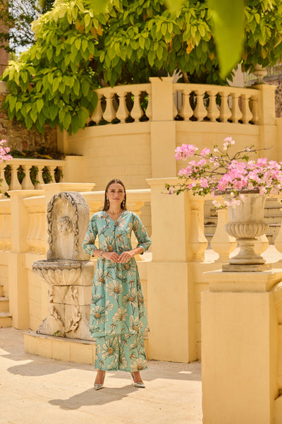 Neerus Green Printed Straight Kurta and Palazzos