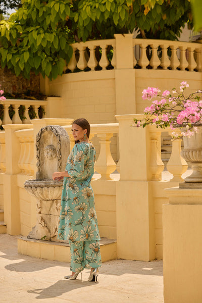 Neerus Green Printed Straight Kurta and Palazzos