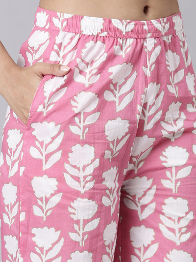 Neerus Pink Printed Straight Kurta and Palazzos