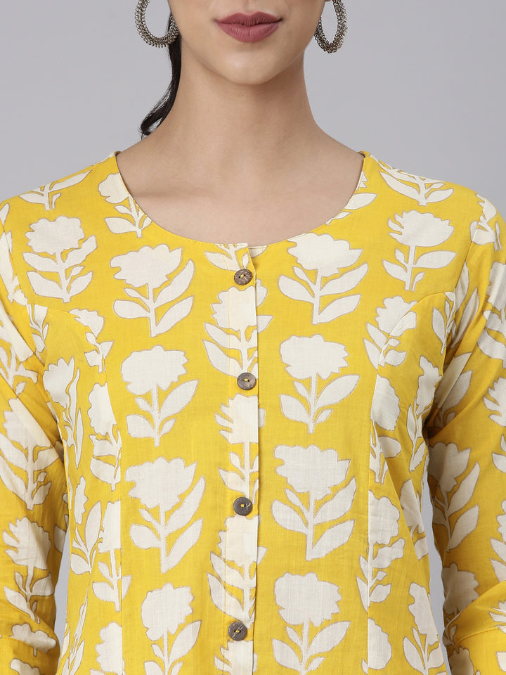Neerus Yellow Casual Printed Straight Kurta and Palazzos