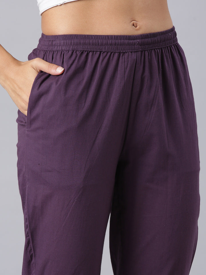 Neerus Purple Printed Straight Kurta And Trousers With Dupatta