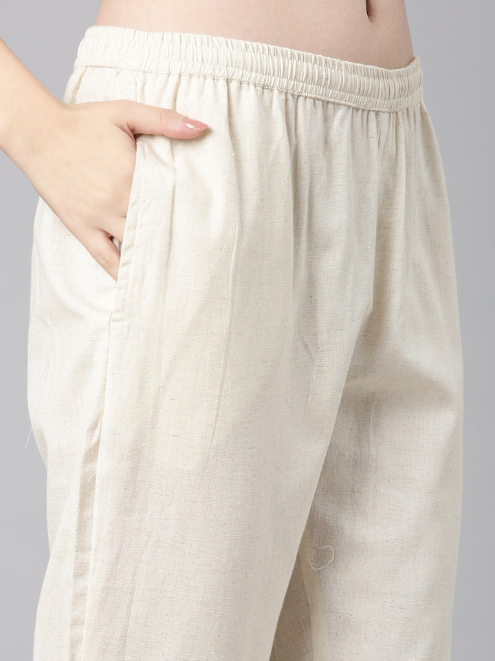 Neerus Off white Solid Straight Kurta and Trousers