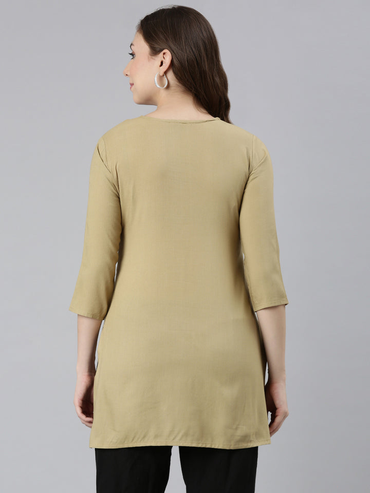Neerus Beige Straight Casual Solid Straight Kurtas
