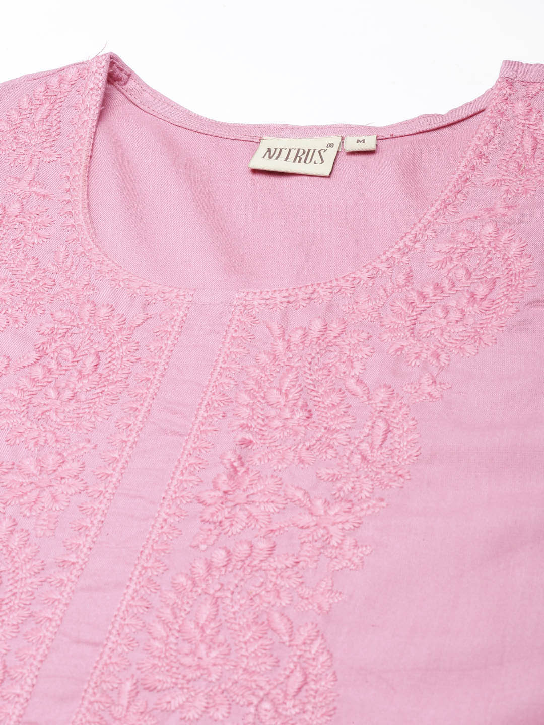 Neerus Pink rayon solid straight kurti - detail view 3