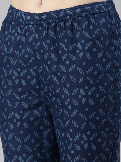 Neerus Blue Regular Straight Printed Kurta And Trousers With Dupatta