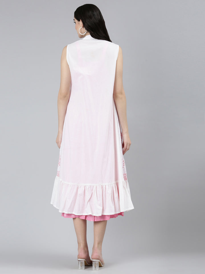 Neerus Pink Straight Casual Floral Dresses