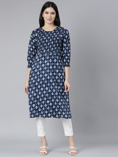 Neerus Blue Regular Straight Bandhani Kurtas